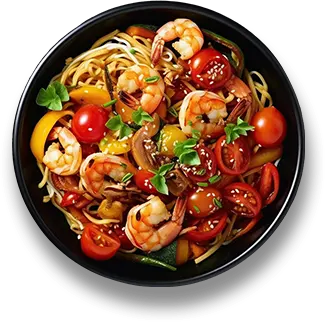stir fry noodles with vegetables shrimps